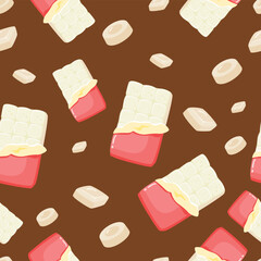 White chocolate bar with various shape seamless pattern. Cute and tasty chocolate illustration. Can be used for wallpaper, paper wrapping, fashion fabric