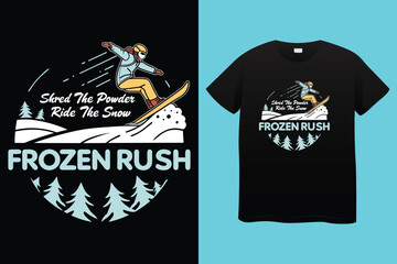 Snowboarding lover, man skiing on snow mountain vector t shirt design