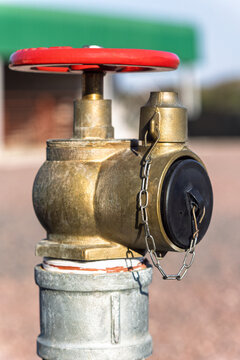 Brass fire hydrant valve FDC used by firefighters for emergency water connection point to building standpipe and suppression systems, wet dry riser system