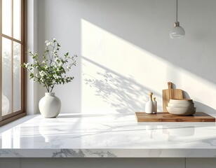 Minimalistic countertop scene with dreamy fade white