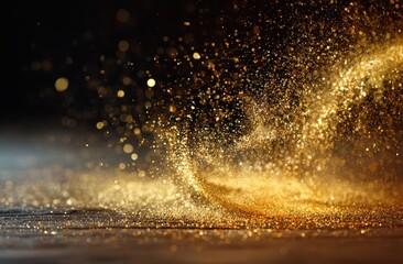 Abstract gold bokeh glitter reflecting light, symbolizing luxury, success, and celebration in a warm, elegant atmosphere.