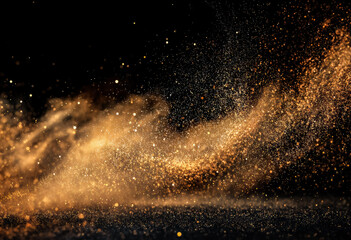 Abstract gold bokeh glitter reflecting light, symbolizing luxury, success, and celebration in a warm, elegant atmosphere.