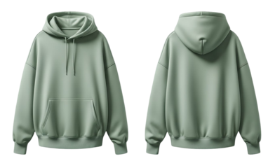 Minimalist Sage Green Oversized Hoodie - Front and Back View Casual Apparel
