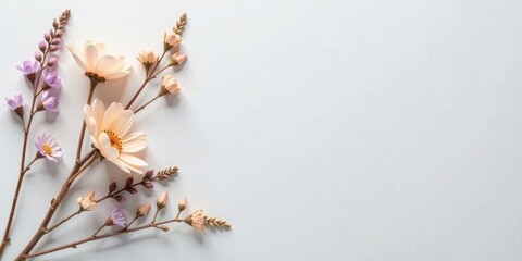 Delicate Peach and Lavender Blossoms Arranged on a Smooth Surface, Creating a Serene and Elegant Floral Border with Ample Copy Space