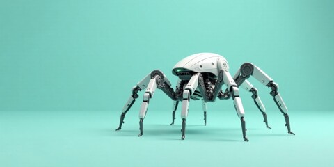 Futuristic Robotic Arachnid on a Teal Background Advanced Technology, Mechanical Design, and Engineering Innovation