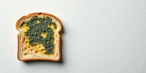 A Single Slice of Bread with Mold Growth Showing Spores and Texture