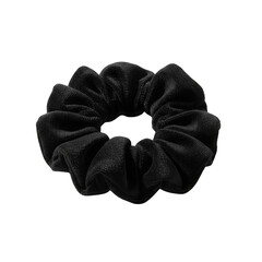 Sparkling Black Fabric Hair Scrunchie Isolated on Black Background Detailed Texture and Shimmering Glitter Elements Capturing Elegant Accessory Fashionable Hair Tie for Styling