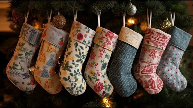 Christmas stocking hanging on a Christmas tree