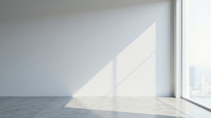 Empty Room with Sunlight Streaming Through a Large Window and White Walls