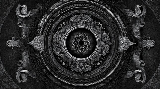 ultra dark psychedelic sacred geometry background with tribal fractal mystic patterns