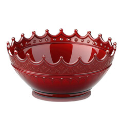 Shiny deep red bowl shaped like a royal crown, isolated on transparent background