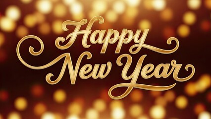 Golden Happy New Year Text with Festive Bokeh Background Illustration