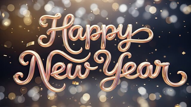 Happy New Year festive gold lettering on a bokeh background