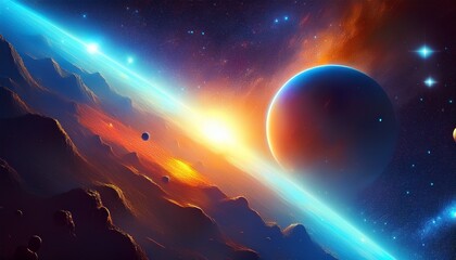 cosmic view of glowing star distant planet