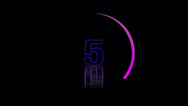 Futuristic 10 Second Countdown Timer Animation. Neon Glowing Digital Numbers and Colorful Gradient Circular Progress Bar.