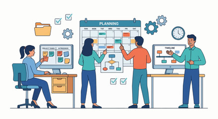 Productive Office Workflow and Task Management &ndash; Flat Business Illustration