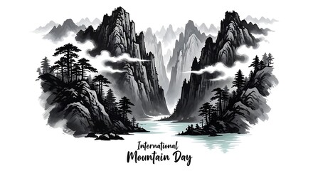 Majestic Mountain Day Illustration with Serene Landscapes