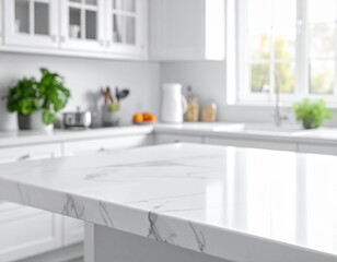 Bright counter detail with low-contrast kitchen blur white