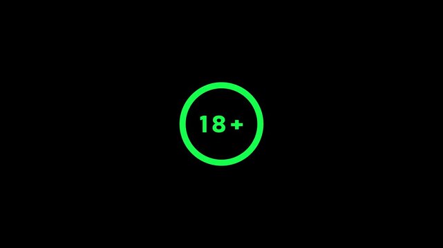 Green Circle with 18+ Text on Black Background 18 plus eighteen plus