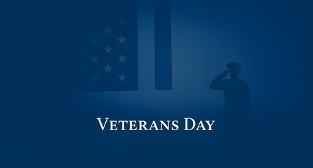minimalist veterans day background, soldier silhouette, faded flag texture, dark blue theme