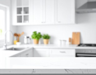 Bright counter detail with low-contrast kitchen blur white