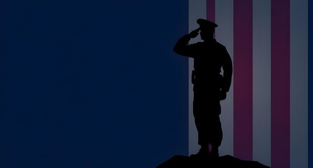 minimalist veterans day background, soldier silhouette, faded flag texture, dark blue theme