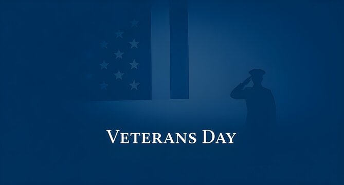 minimalist veterans day background, soldier silhouette, faded flag texture, dark blue theme