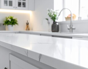 Macro-style counter detail with soft home blur white