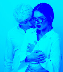 Romantic, couple and hugging and kiss together. Couple in love. Sensual. Man and woman. Lovers.