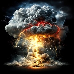 Dramatic Explosion with Cloud, Lightning and Flashes of Fire