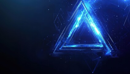 Abstract background with blue glowing triangles and lines in the shape of a spiral vortex or black hole, a futuristic digital technology concept, a big data connection. Abstract polygonal shapes