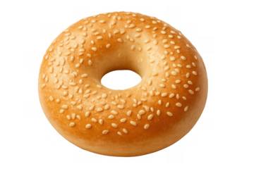 Sesame seed bagel, a traditional baked bread ring for breakfast and snack, on transparent background