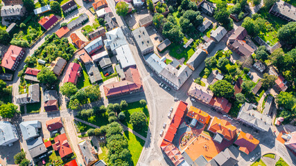 Aerial photo from drone to Limbazi town (Limbaži) on a sunny summer day. Limbazi, Latvia (Series)
