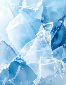 Abstract blue ice shards background, cool winter texture, frozen water pattern, cold crystal surface, fractured glass effect, icy backdrop, geometric shapes, light and shadow play, cool tones, refres.