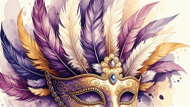Colorful Mardi Gras Carnival Mask with Feathers for mysterious masquerade poster design