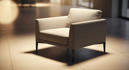 Contemporary armchair radiates elegance with minimalist design and subdued hues