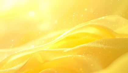 Bright yellow abstract background with soft bokeh effect and sparkling particles, showing fabric waves or flowing liquid. Suitable for celebration, luxury, summer themes, etcd