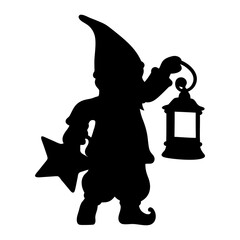 Gnome silhouette with star and lantern vector illustration for christmas and holiday crafting projects