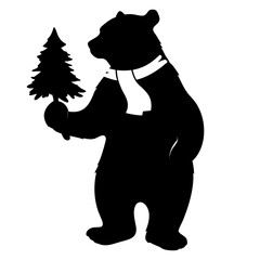 Bear holding christmas tree vector illustration for holiday season winter animal silhouette design art image © Avijit
