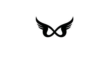 Black winged infinity symbol on white background, representing eternity, freedom, spirituality, power, and limitless potential