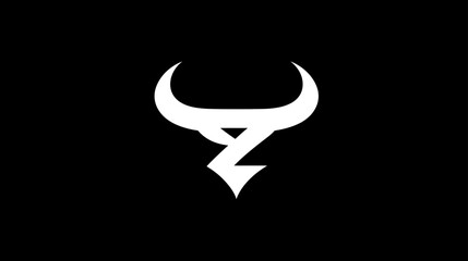 Powerful White Bull Head Icon on Black Background, Minimalist Graphic Design, Strong Animal Symbol with Horns Silhouette