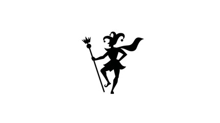 Whimsical Jester Silhouette with Traditional Hat and Scepter, Representing Playfulness, Entertainment, and Comedy