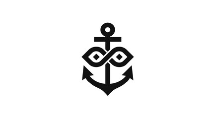 Nautical Anchor Symbol with Integrated Infinity Sign on White Background. Timeless Marine Emblem for Stability and Hope.