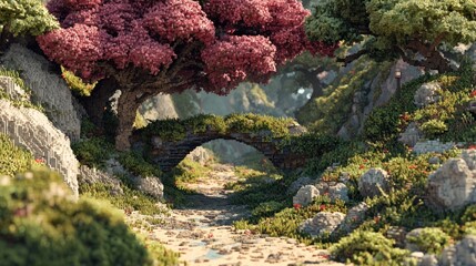 Pixelated Tranquility: A serene digital rendition of a picturesque bridge scene