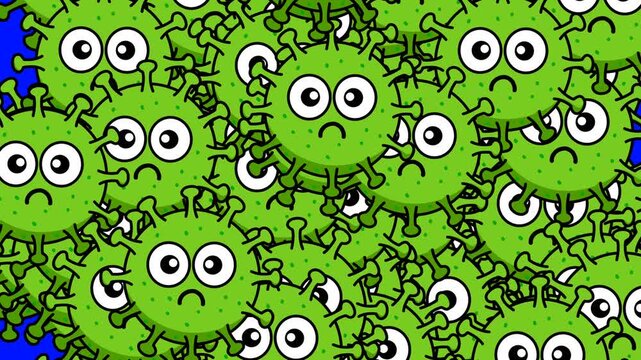 Green virus transition animations appear and cover the blue screen.