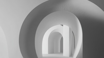 Fototapeta premium Architectural grayscale image showcasing repeating archways, lines, and depth within an indoor space