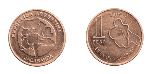 Argentina one peso coin on a white isolated background