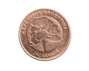 Argentina one peso coin on a white isolated background
