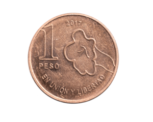 Argentina one peso coin on a white isolated background