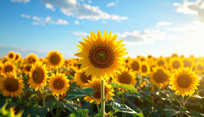 Obraz premium Sunflower Field Under Blue Sky